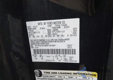 2010 Ford F-150 Fx4/Harley-Davidson/King Ranch/Lariat/Platinum/Xl/Xlt from USA, damaged, VIN 1FTFW1EV8AFC47297